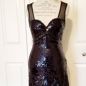 Mini Black Sequined Dress Mesh Back  Sz 4